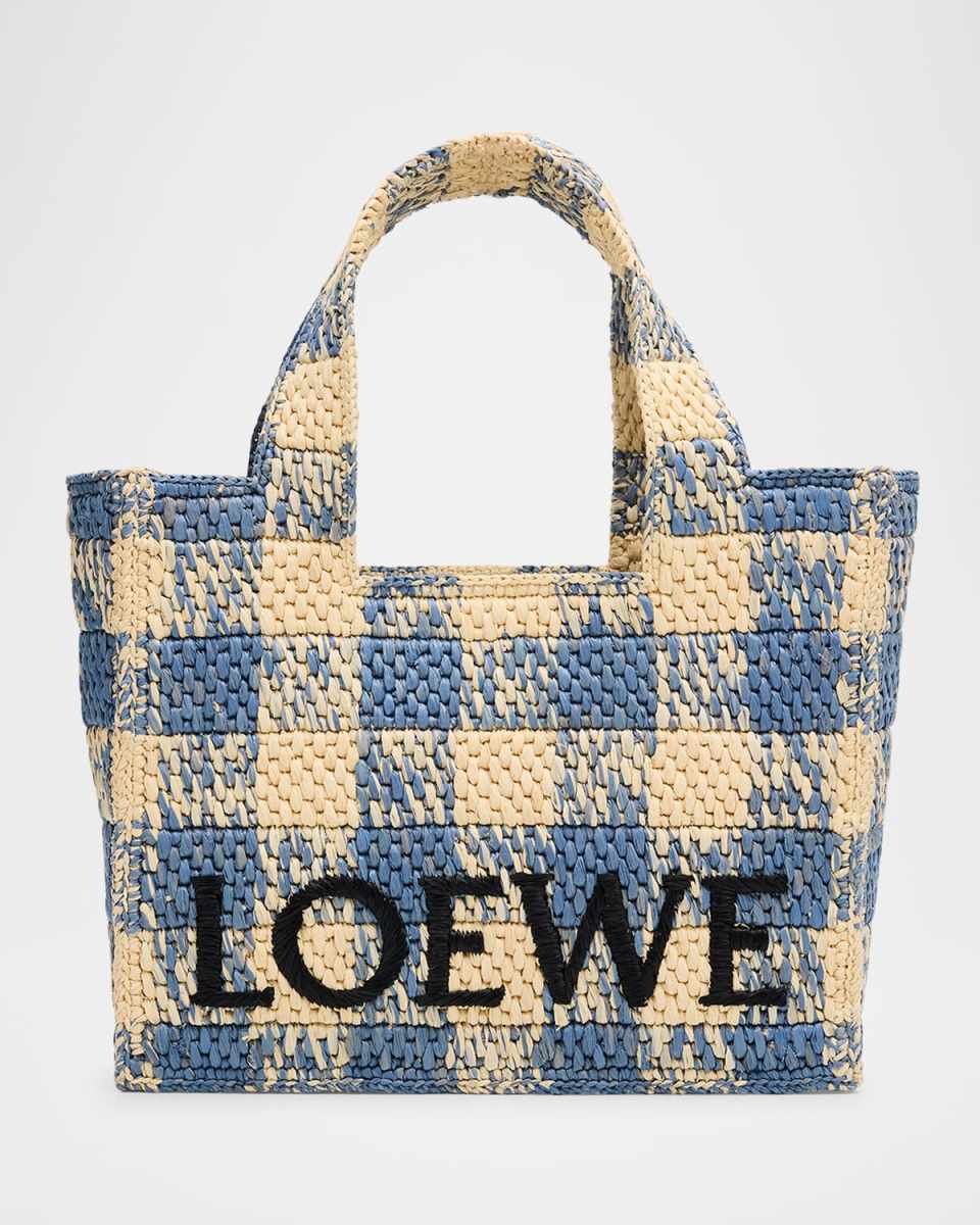 x Paula's Ibiza Small Tote Bag in Gingham Raffia